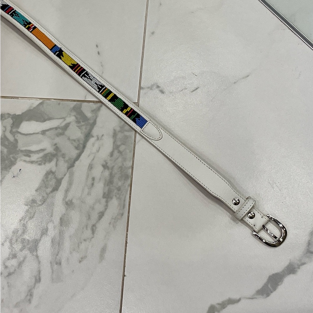 Leather belt with seed bead detail